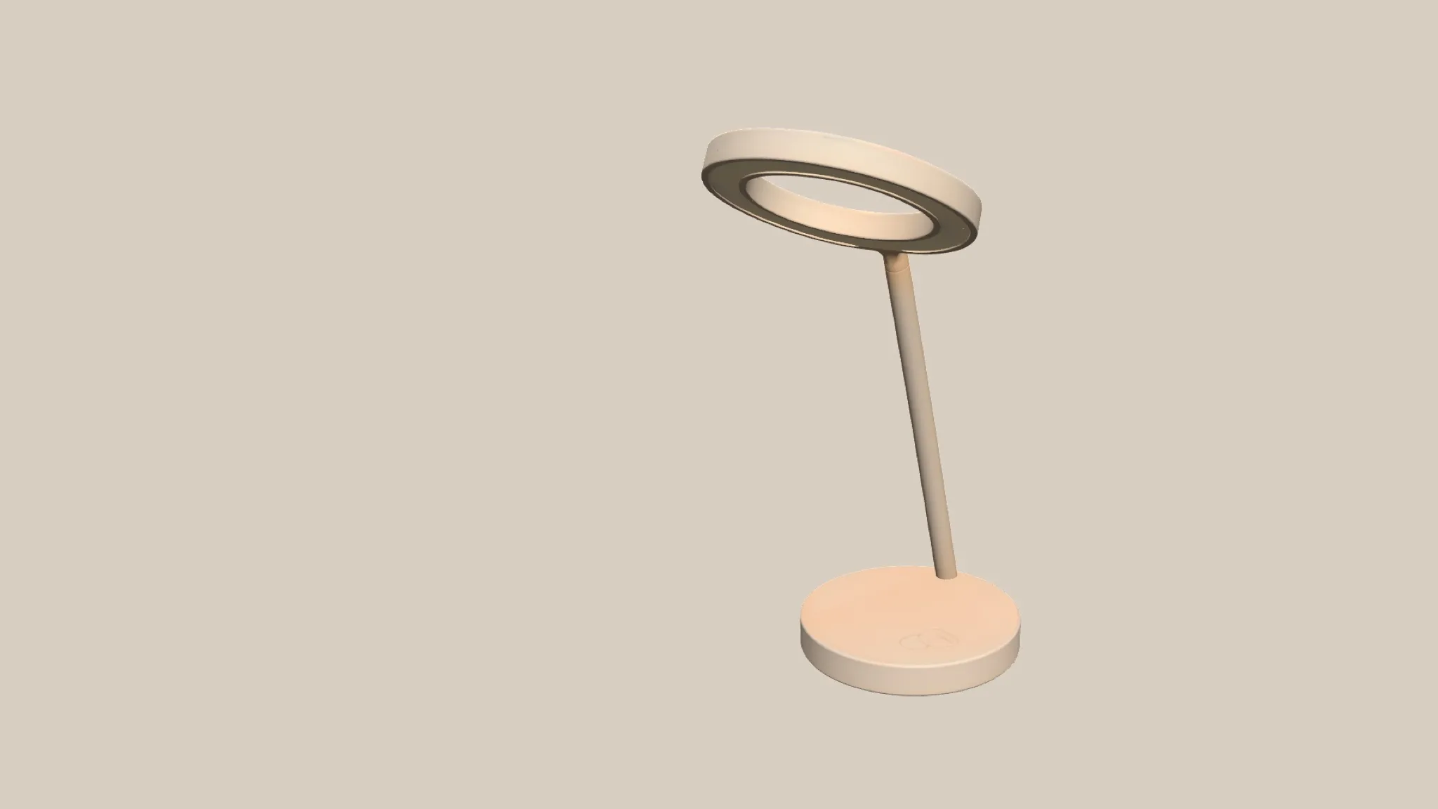 The 3D lamp placed in a Layer Composer on a plain warm beige background, turned to a three-quarter view.
