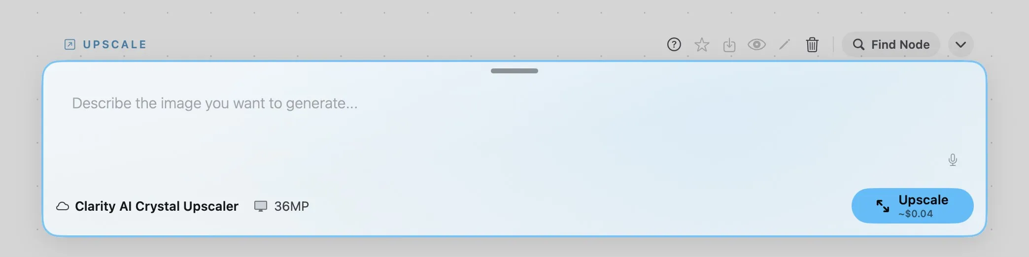 The Prompt bar open on an Upscale card