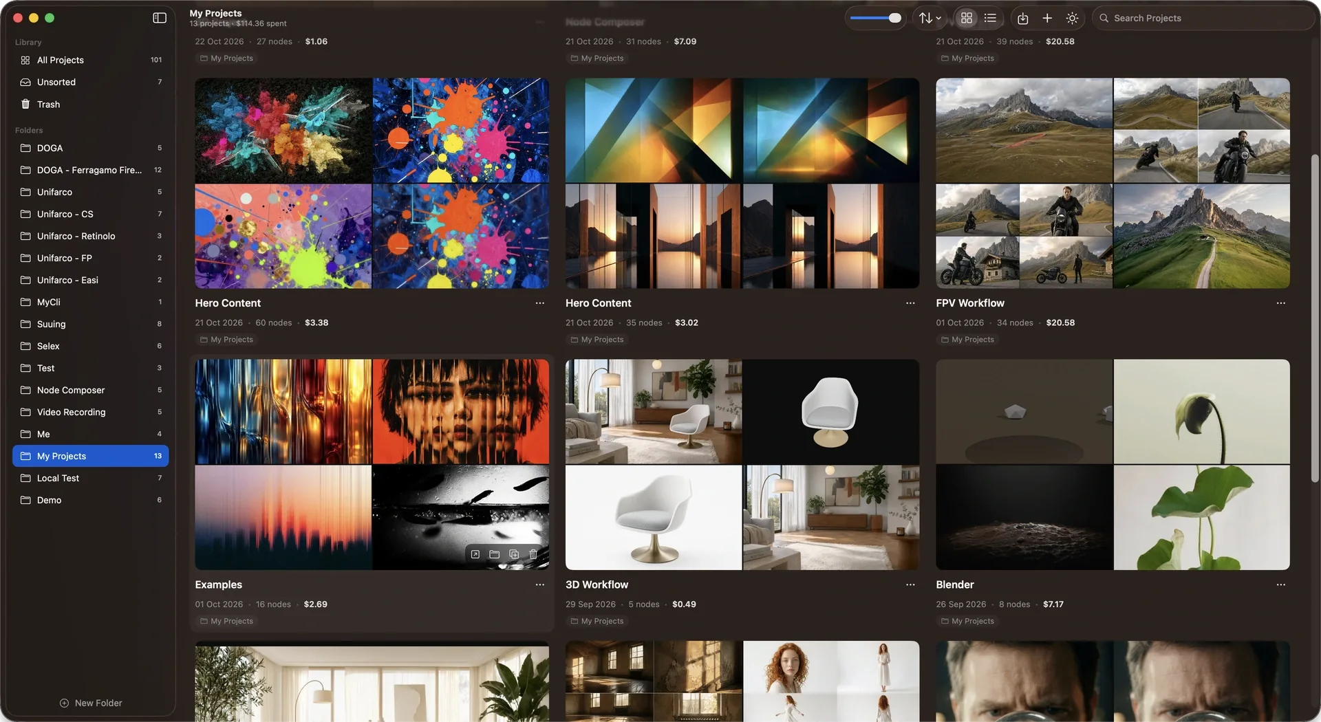 The same project library in dark mode