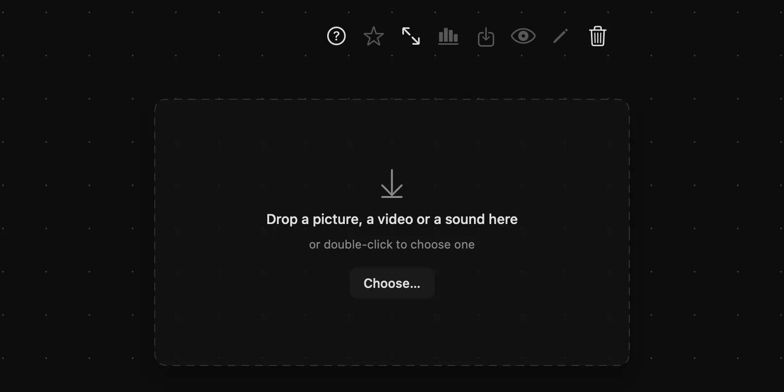 An empty Media Placeholder: a dashed card reading “Drop a picture, a video or a sound here, or double-click to choose one”, with a Choose… button